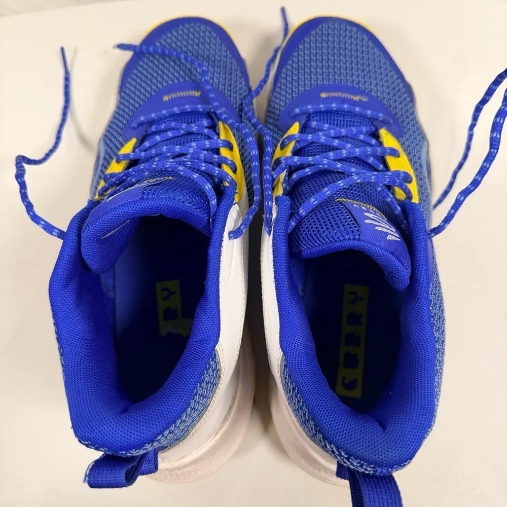 Under Armour Curry Men’s Basketball Athletic Shoe Size 11.5 Blue, Yellow & White